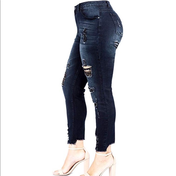 Plus Size Stretch Distressed Ripped Skinny Jeans - Picture 3 of 4